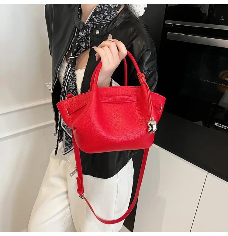 Red Korean Style Satchel Bucket Bag for Women — feature 29