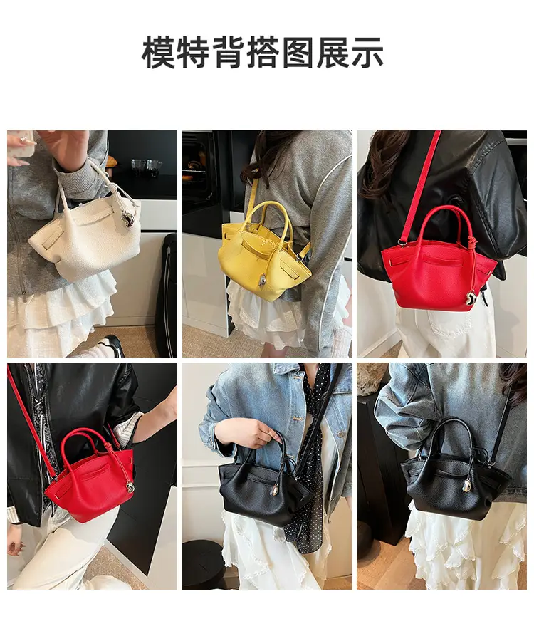 Red Korean Style Satchel Bucket Bag for Women — feature 3