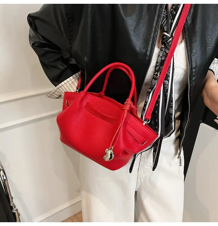 Red Korean Style Satchel Bucket Bag for Women — feature 30