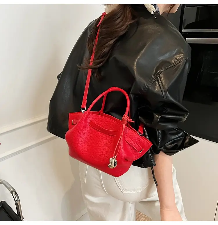 Red Korean Style Satchel Bucket Bag for Women — feature 31