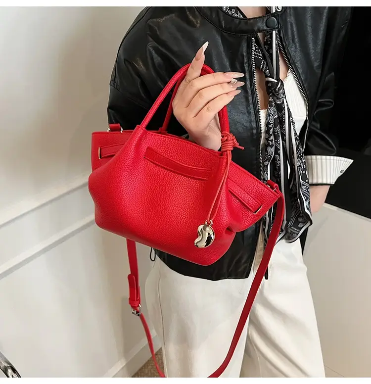 Red Korean Style Satchel Bucket Bag for Women — feature 32