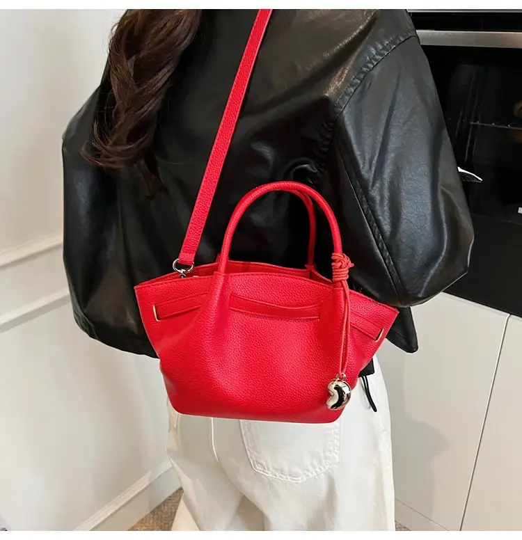 Red Korean Style Satchel Bucket Bag for Women — feature 33