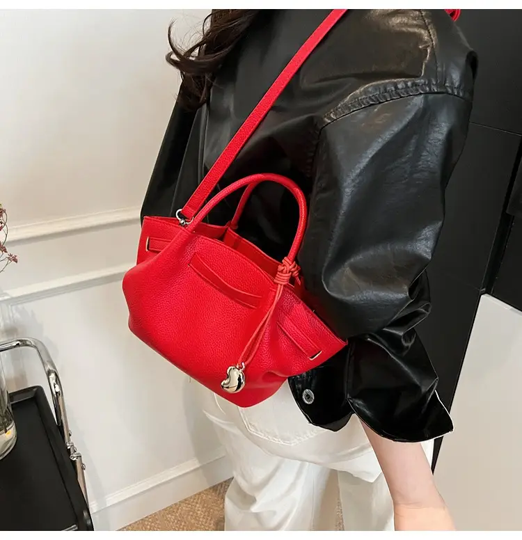 Red Korean Style Satchel Bucket Bag for Women — feature 36