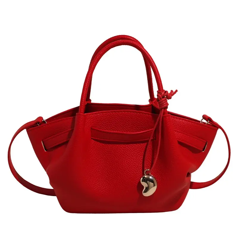 Red Korean Style Satchel Bucket Bag for Women