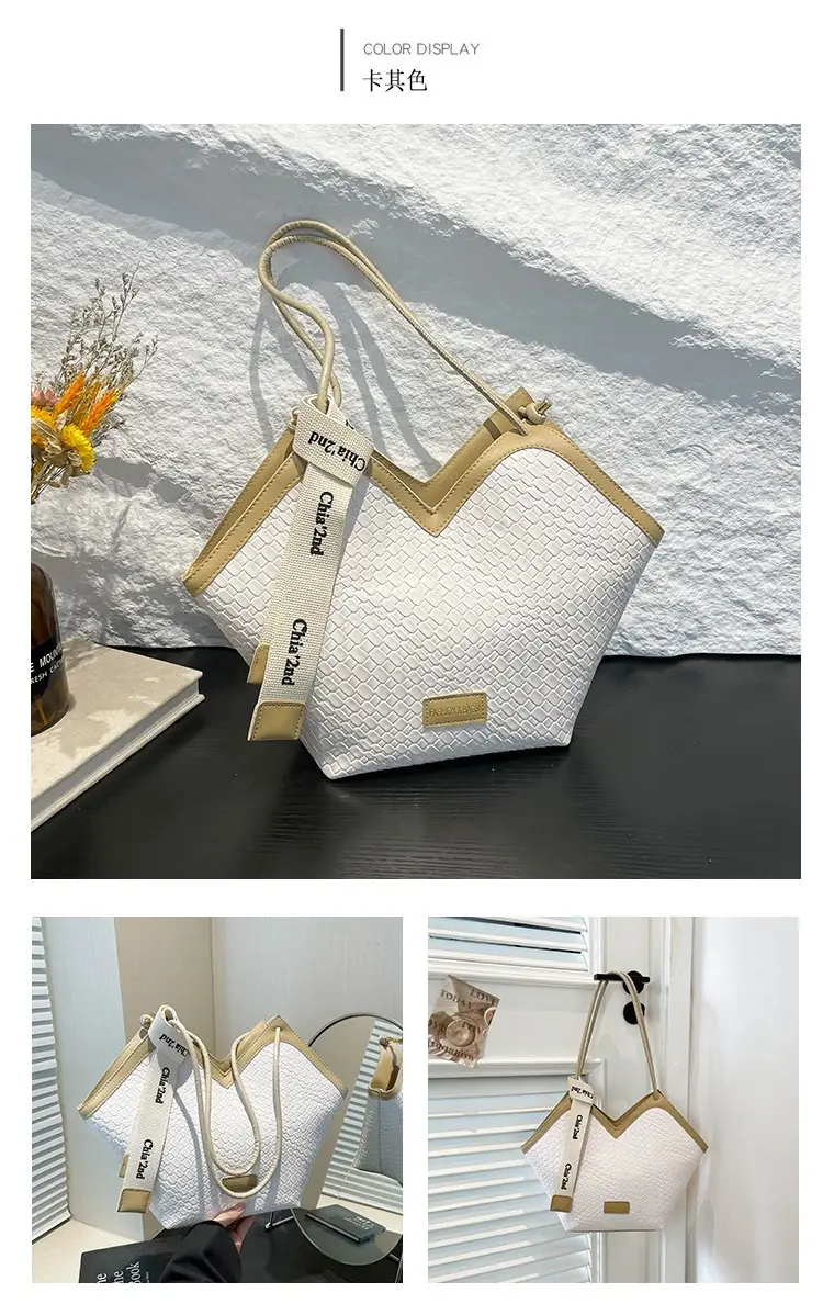 Women's Retro Woven Shoulder Bag Black White Gold — feature 24