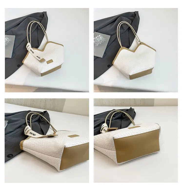 Women's Retro Woven Shoulder Bag Black White Gold — feature 9