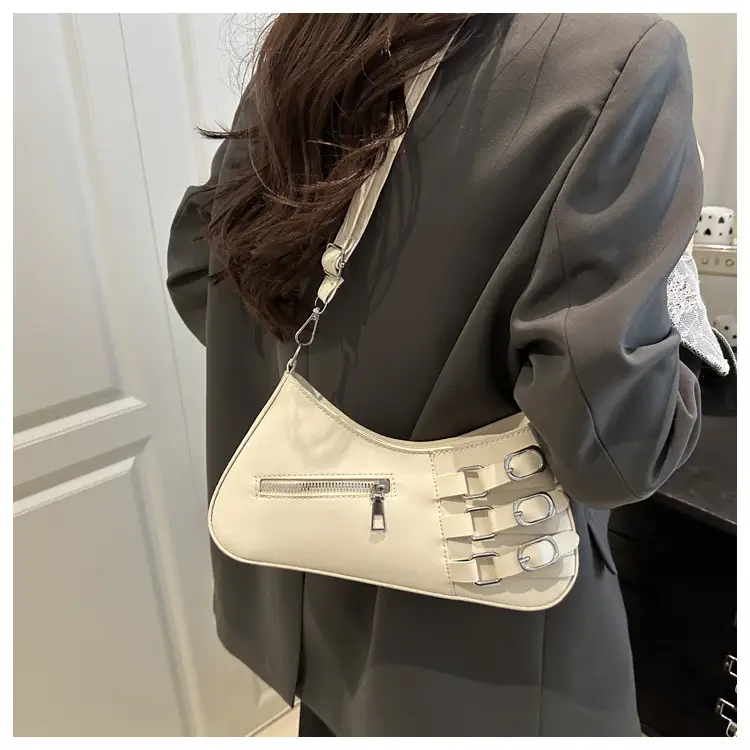 White Armpit Zipper Bag for Women Fashion Commuter — feature 10