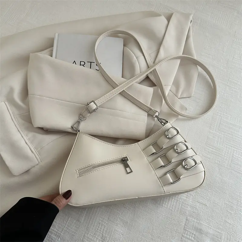 White Armpit Zipper Bag for Women Fashion Commuter - Image 2