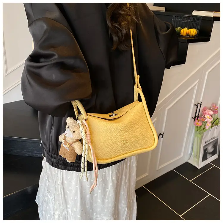 Trendy Yellow Pebbled Shoulder Bag for Women — feature 17