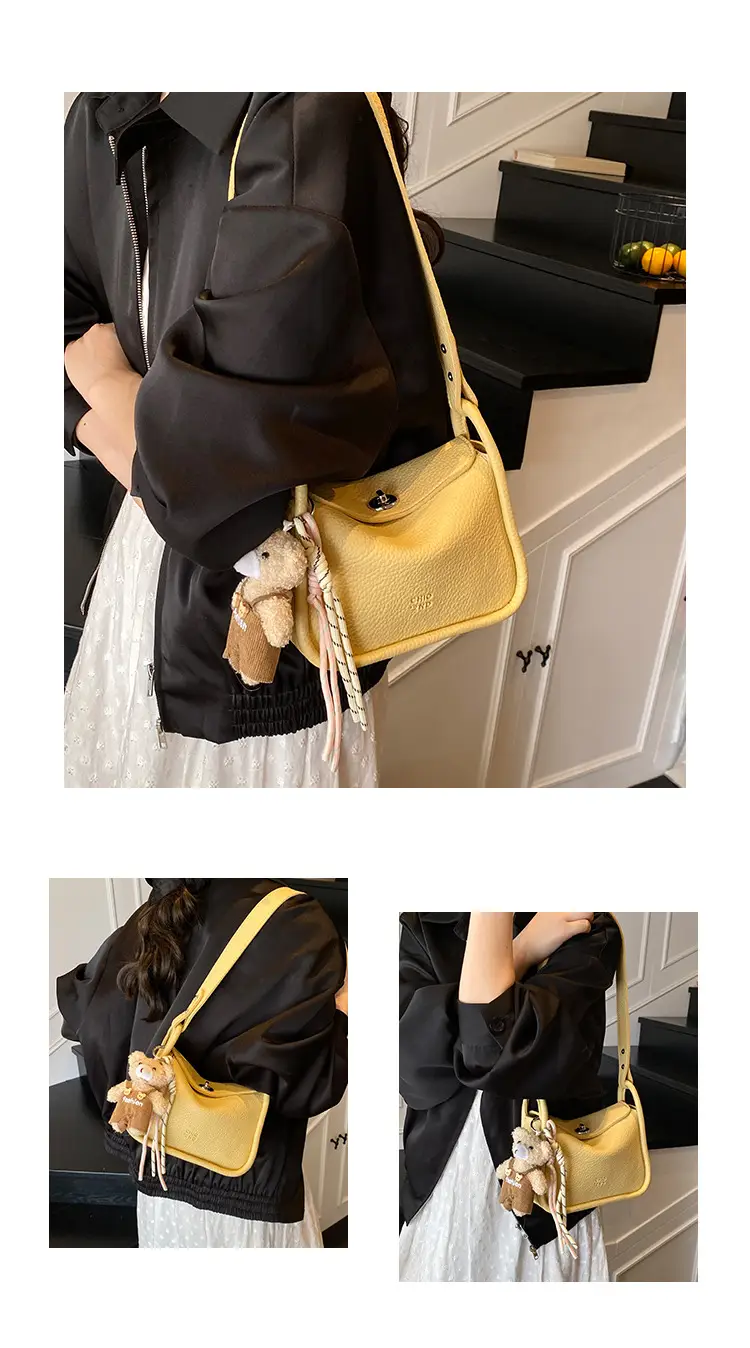 Trendy Yellow Pebbled Shoulder Bag for Women — feature 8