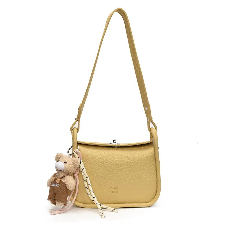 Trendy Yellow Pebbled Shoulder Bag for Women - Image 2