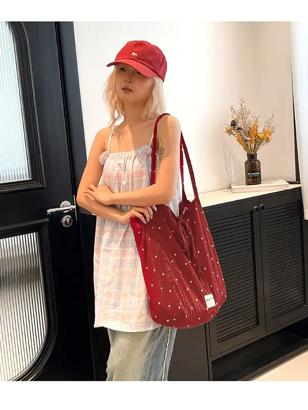 Korean Polka Dot Canvas Shoulder Bag 2025 - Image 7