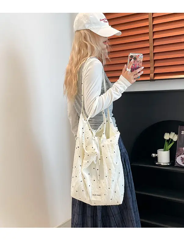 Korean Polka Dot Canvas Shoulder Bag 2025 - Image 8