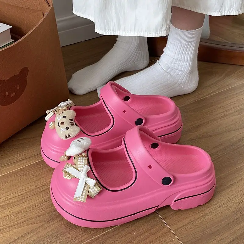 Mary Jane Pink Thick Sandals for Women Beach Wear
