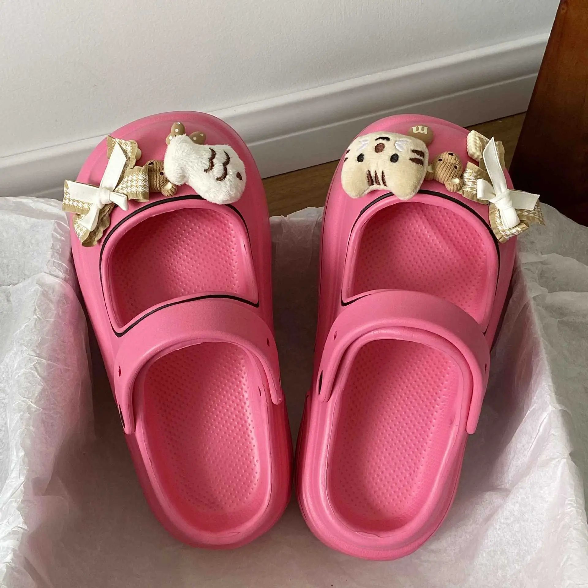Mary Jane Pink Thick Sandals for Women Beach Wear