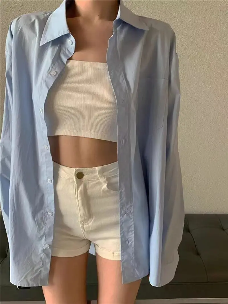 Cross-Border Women's Shirts with Layered Tops for Spring and Summer Korean Style Loose Sun Protection Polo Collar Long-Sleeved Shirt Jackets
