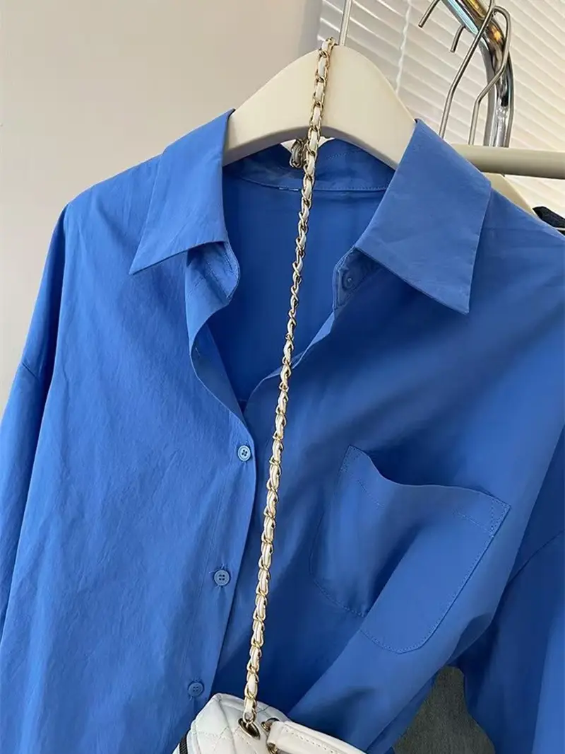 Cross-Border Women's Shirts with Layered Tops for Spring and Summer Korean Style Loose Sun Protection Polo Collar Long-Sleeved Shirt Jackets