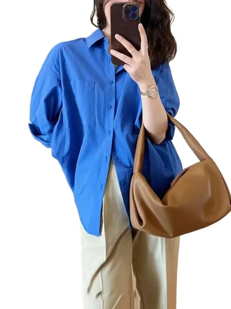 Cross-Border Women's Shirts with Layered Tops for Spring and Summer Korean Style Loose Sun Protection Polo Collar Long-Sleeved Shirt Jackets