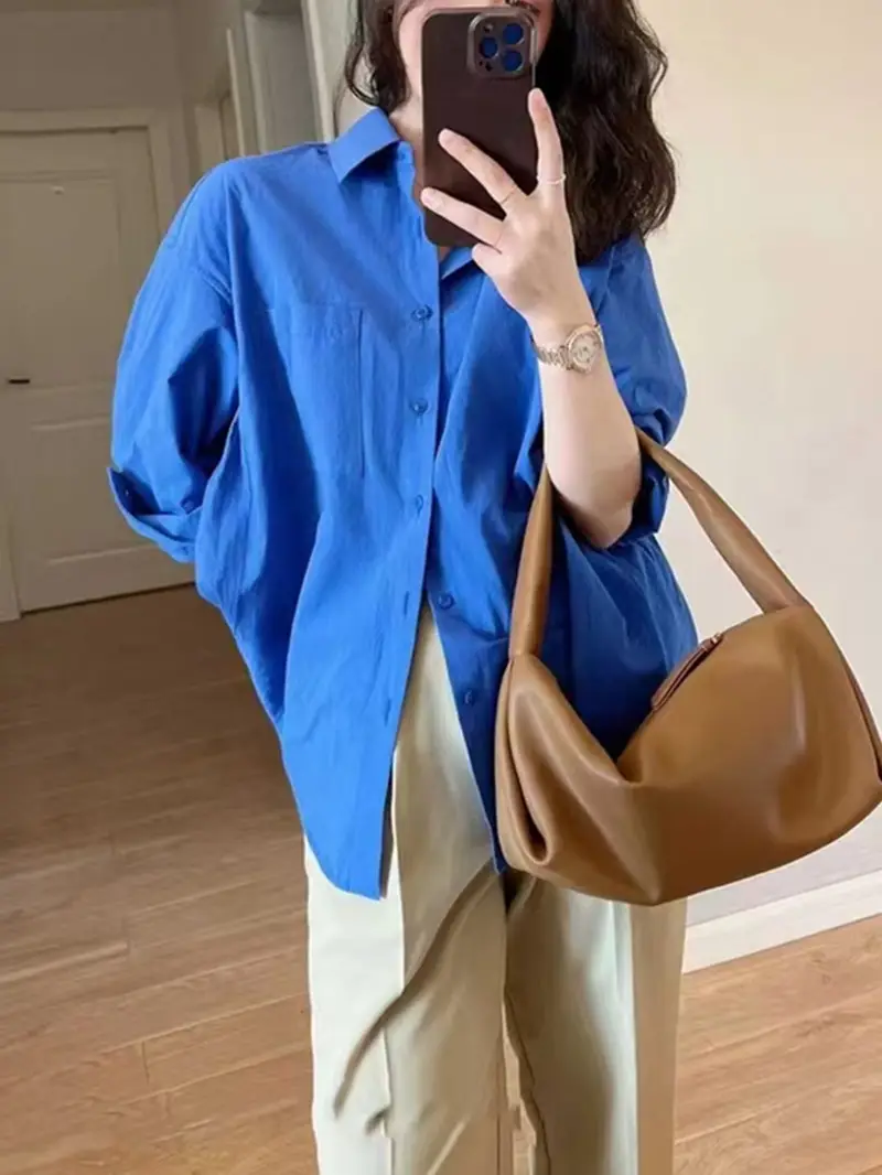 Cross-Border Women's Shirts with Layered Tops for Spring and Summer Korean Style Loose Sun Protection Polo Collar Long-Sleeved Shirt Jackets — feature 1