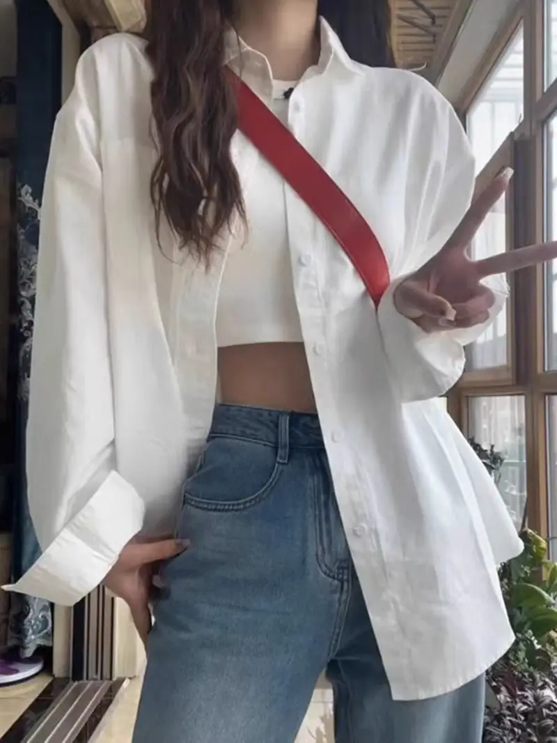 Cross-Border Women's Shirts with Layered Tops for Spring and Summer Korean Style Loose Sun Protection Polo Collar Long-Sleeved Shirt Jackets — feature 10