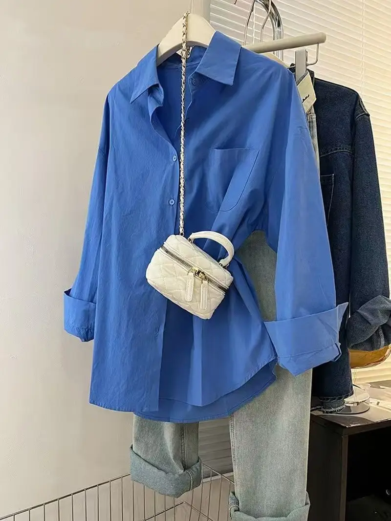 Cross-Border Women's Shirts with Layered Tops for Spring and Summer Korean Style Loose Sun Protection Polo Collar Long-Sleeved Shirt Jackets — feature 4