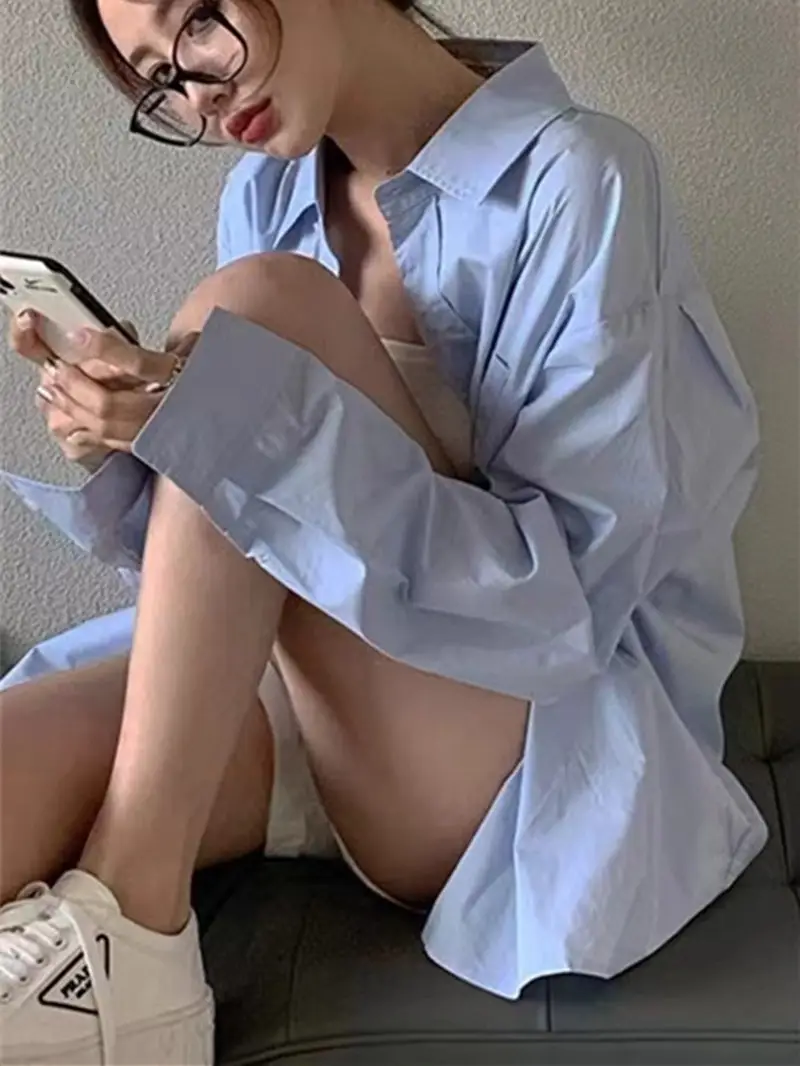 Cross-Border Women's Shirts with Layered Tops for Spring and Summer Korean Style Loose Sun Protection Polo Collar Long-Sleeved Shirt Jackets — feature 9