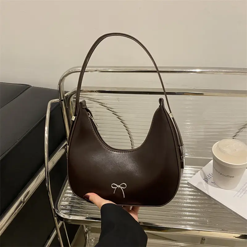 Brown Retro Armpit Bag Women's Leather Commuter Shoulder Bag - Image 4