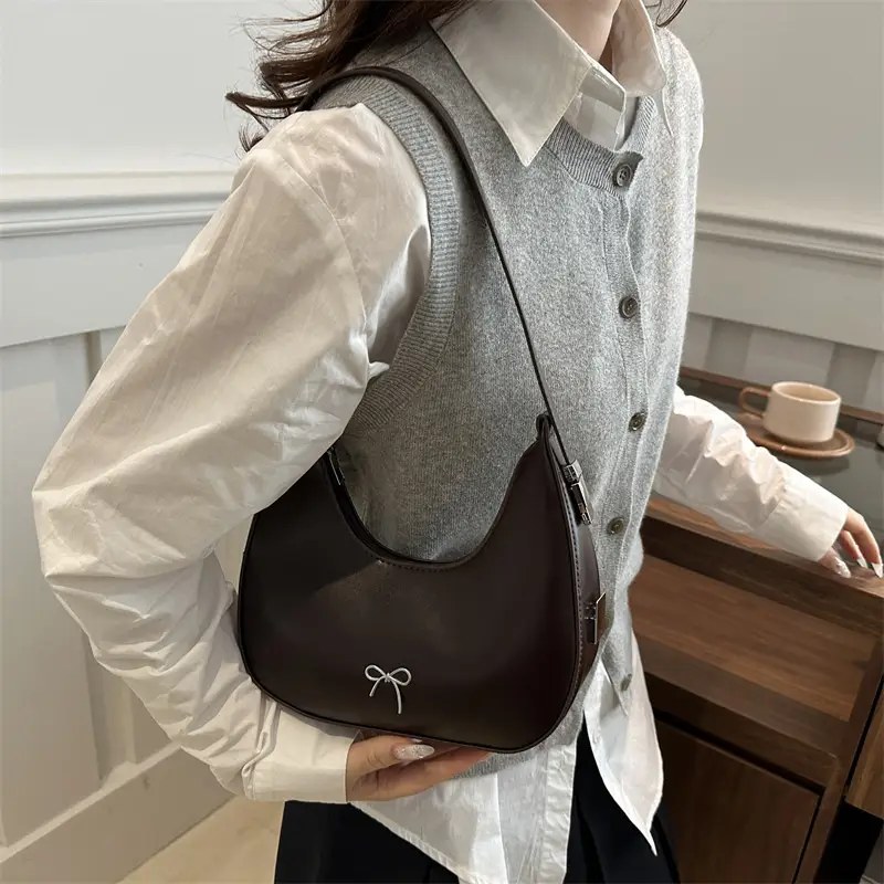 Brown Retro Armpit Bag Women's Leather Commuter Shoulder Bag — feature 26
