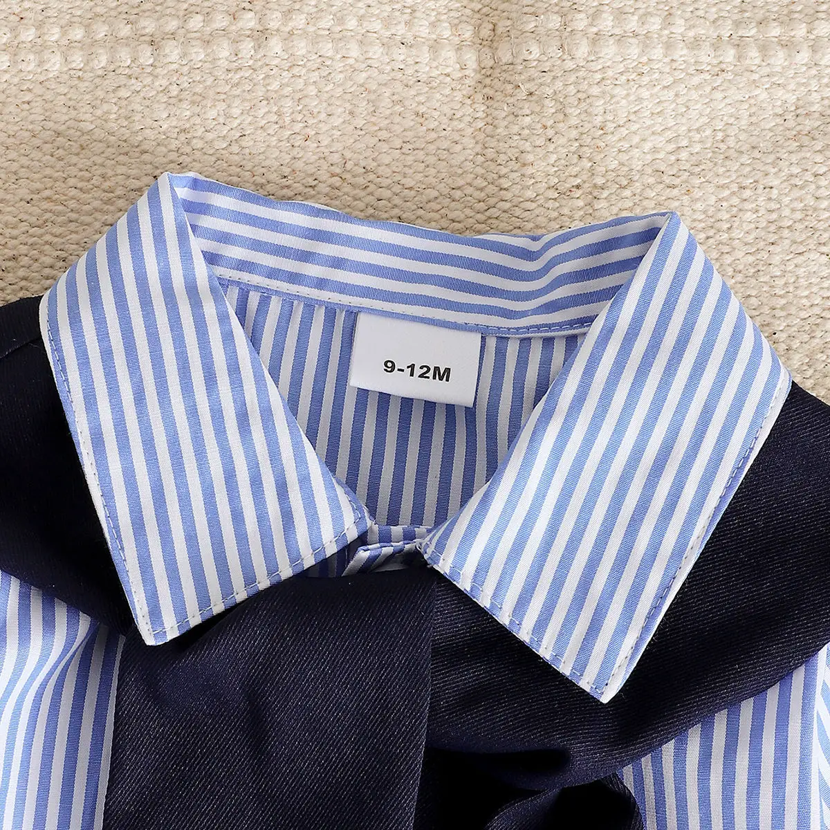 Boys Striped 4-Piece Summer Set Blue White Belted Pants - Image 3