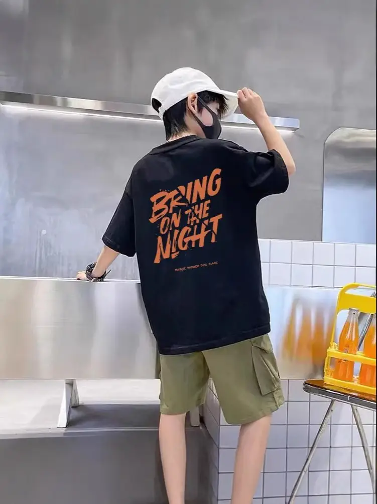 Men Black T-Shirt with Orange "BRAWNG" Print 2025 Summer