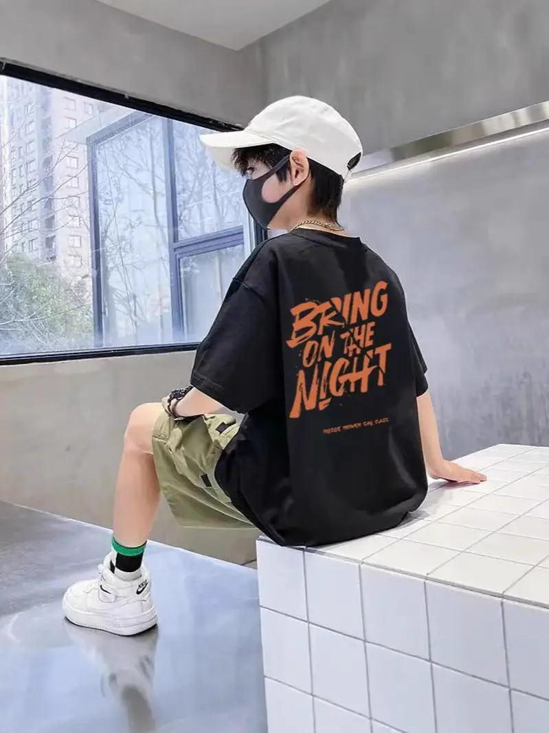 Men Black T-Shirt with Orange "BRAWNG" Print 2025 Summer