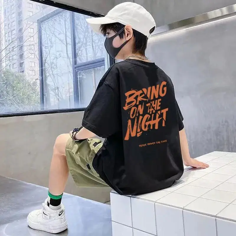 Men Black T-Shirt with Orange "BRAWNG" Print 2025 Summer — feature 10