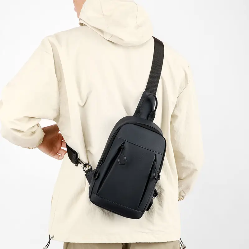 Men's Black Membrane Crossbody Backpack with USB Charging - Image 7