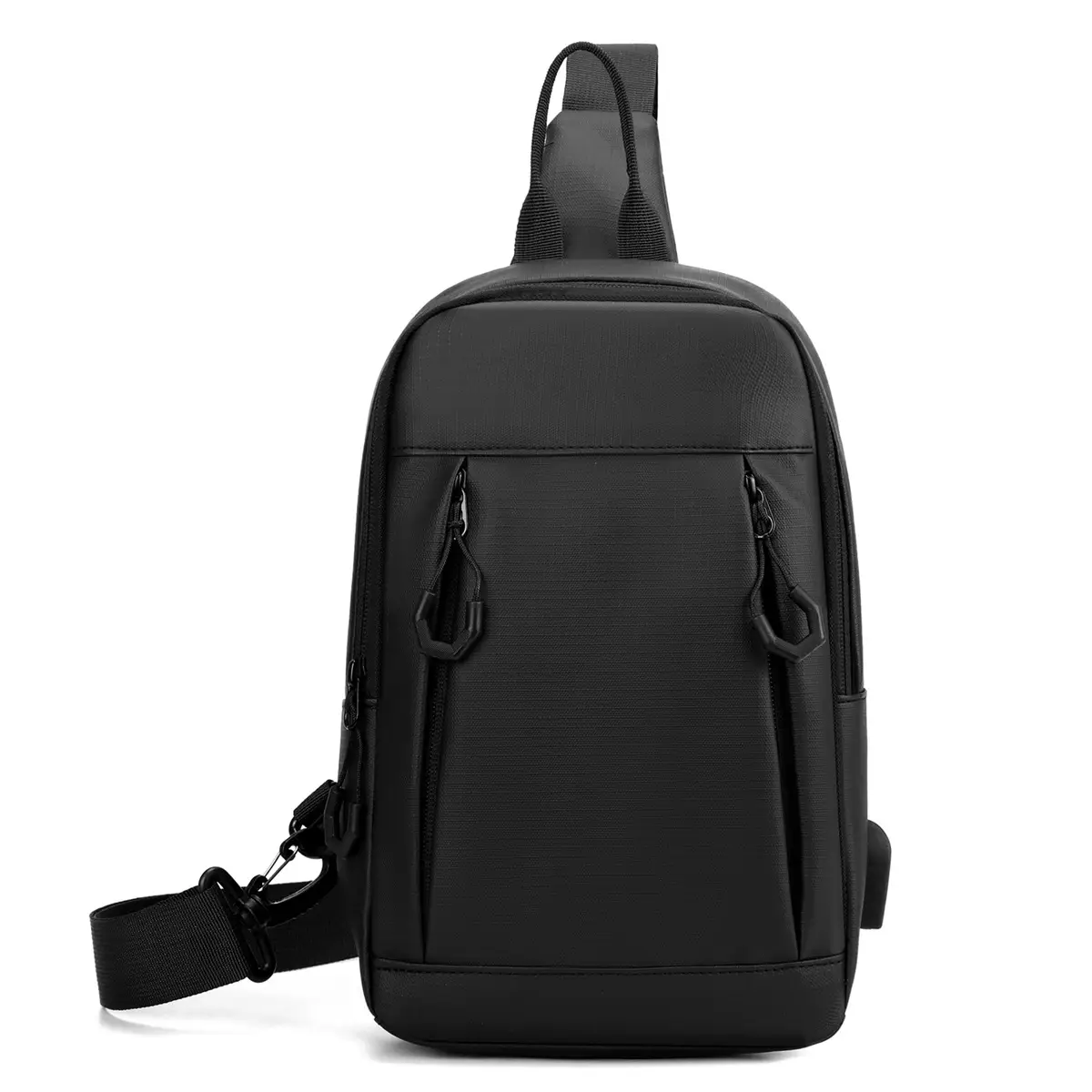 Men's Black Membrane Crossbody Backpack with USB Charging - Image 2