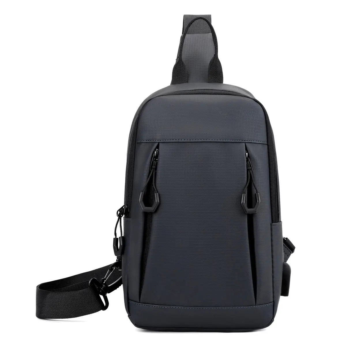 Men's Black Membrane Crossbody Backpack with USB Charging - Image 3
