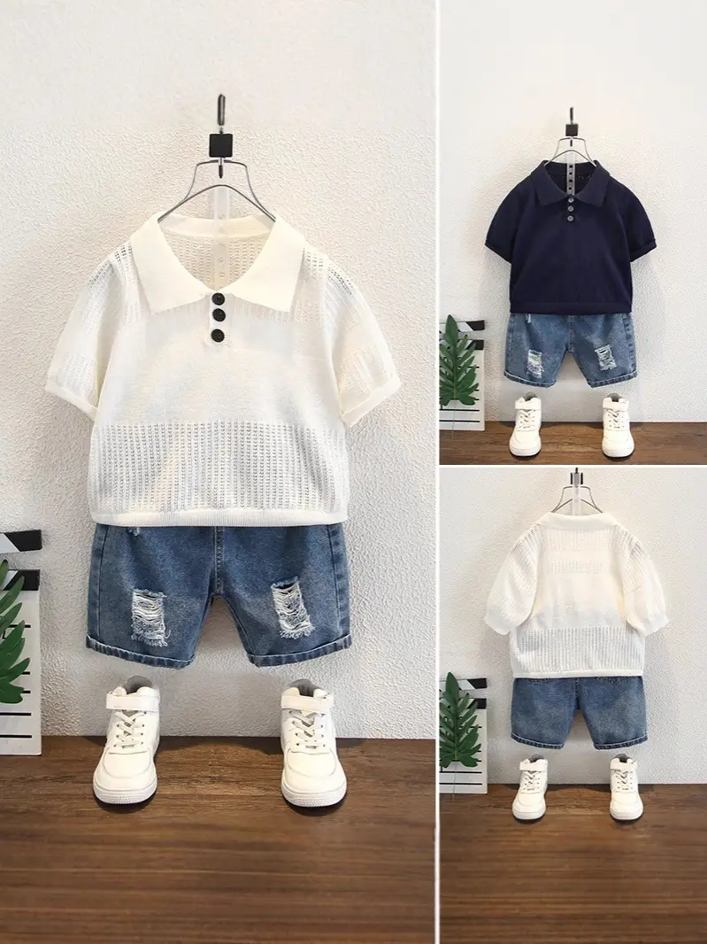 Boys Summer Lightweight Lapel T-Shirt White Navy 2026