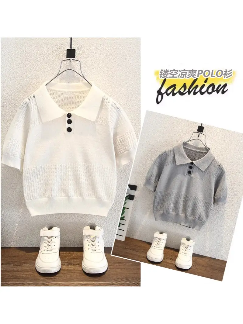 Boys Summer Lightweight Lapel T-Shirt White Navy 2026