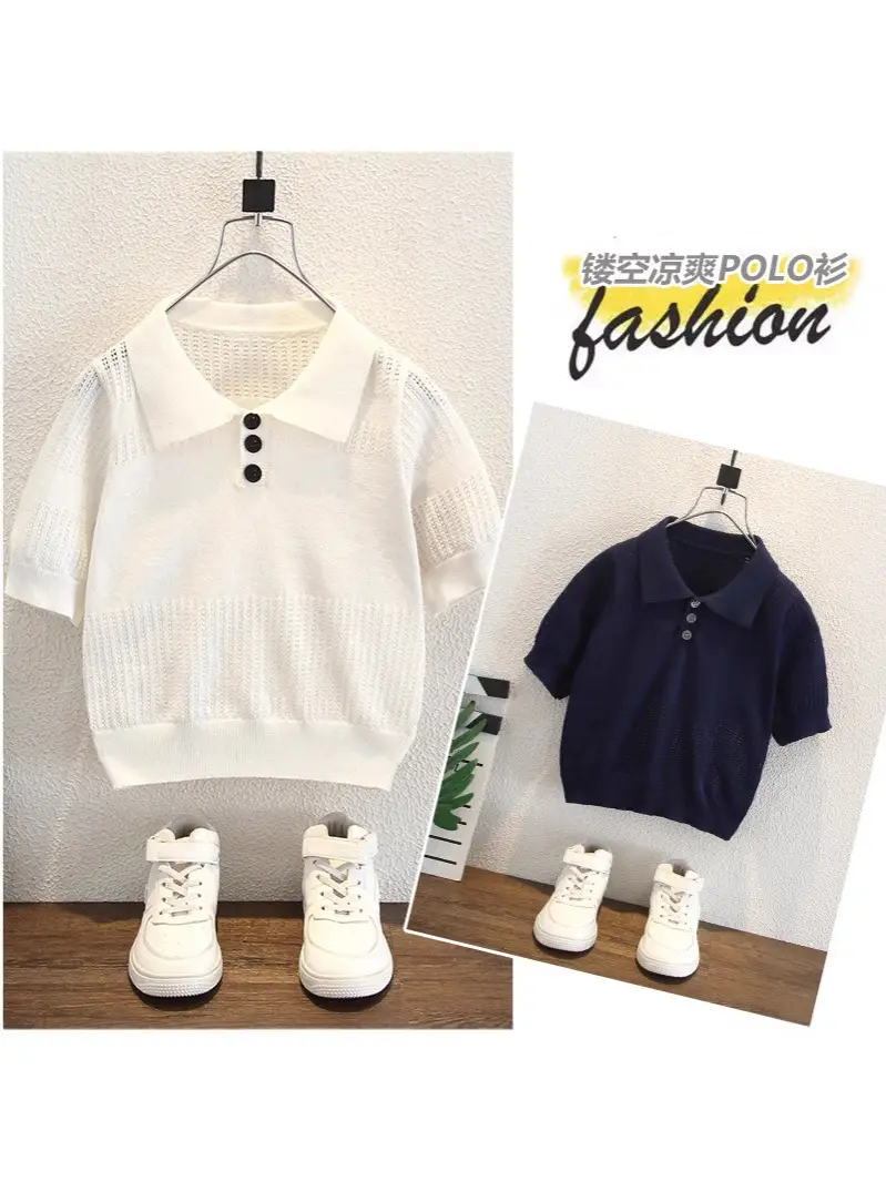 Boys Summer Lightweight Lapel T-Shirt White Navy 2026