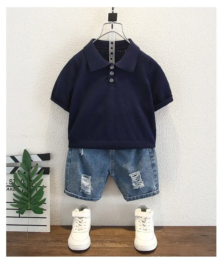 Boys Summer Lightweight Lapel T-Shirt White Navy 2026 — feature 12