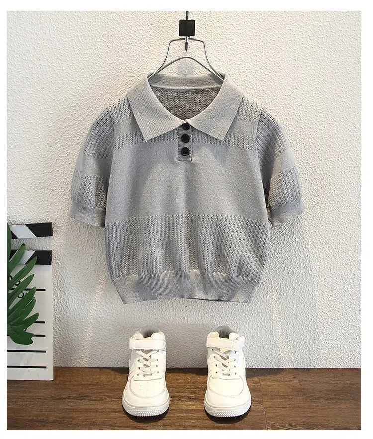 Boys Summer Lightweight Lapel T-Shirt White Navy 2026 — feature 20