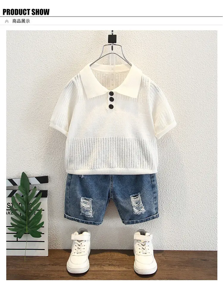 Boys Summer Lightweight Lapel T-Shirt White Navy 2026 — feature 7