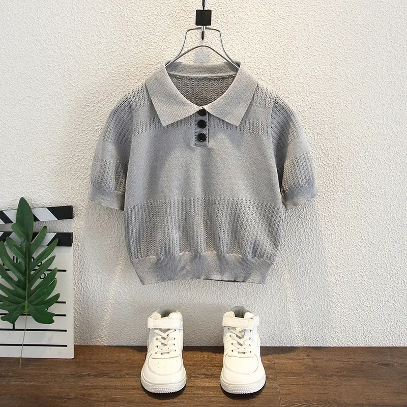 Boys Summer Lightweight Lapel T-Shirt White Navy 2026