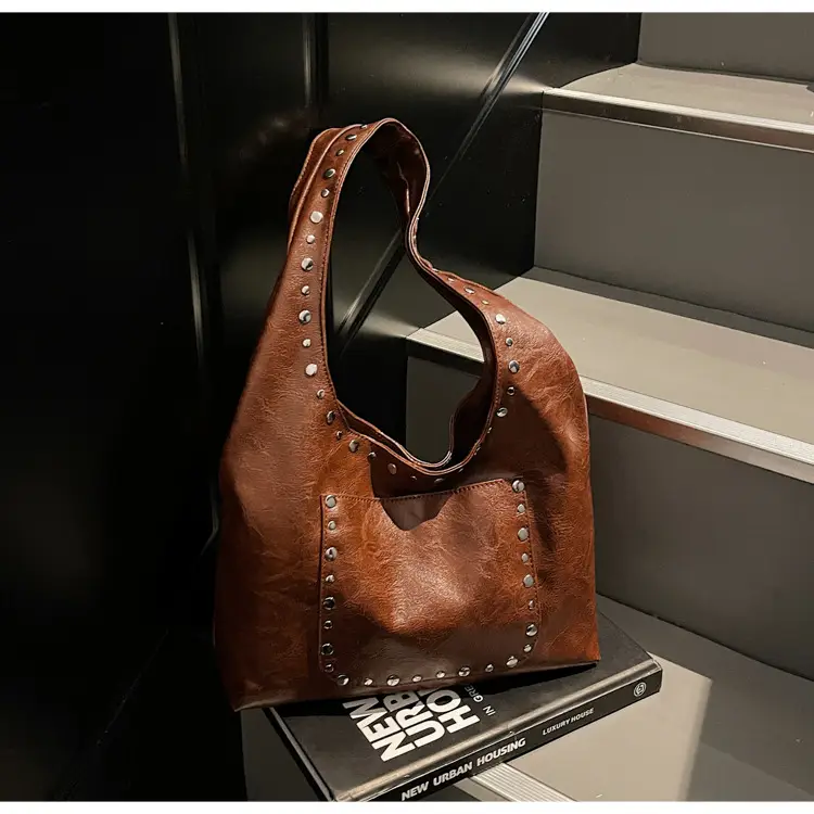 Women's Beige Textured Shoulder Bag with Studded Details — feature 24