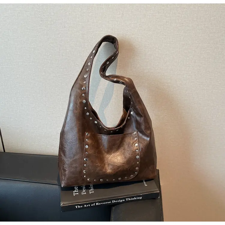 Women's Beige Textured Shoulder Bag with Studded Details — feature 27