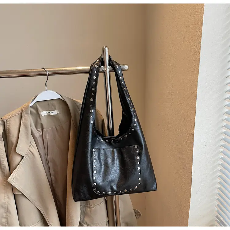 Women's Beige Textured Shoulder Bag with Studded Details — feature 31