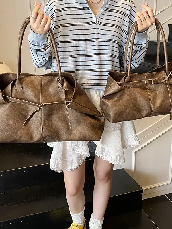 Women's Brown Leather Retro Shoulder Bag 2025 Spring New - Image 6