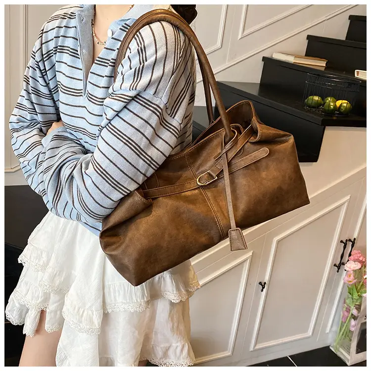 Women's Brown Leather Retro Shoulder Bag 2025 Spring New — feature 20