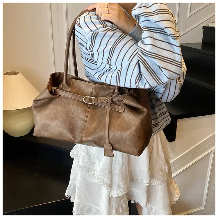 Women's Brown Leather Retro Shoulder Bag 2025 Spring New — feature 21