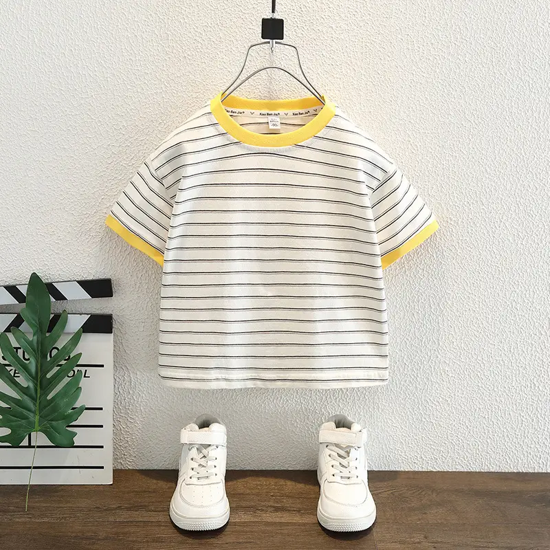 Boys Striped T-Shirt Yellow Sleeve 2025 - Image 2
