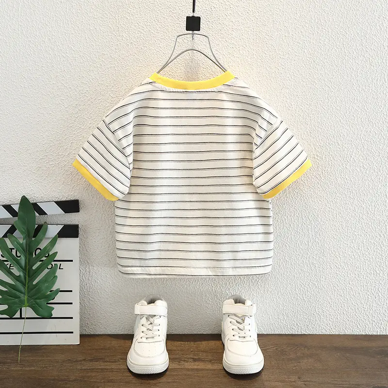 Boys Striped T-Shirt Yellow Sleeve 2025 - Image 3